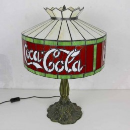 Coca Cola Stained Glass Table Lamp Tiffany Style Desk Light With 16 Inch Wide Lamphade And Zinc Alloy Base